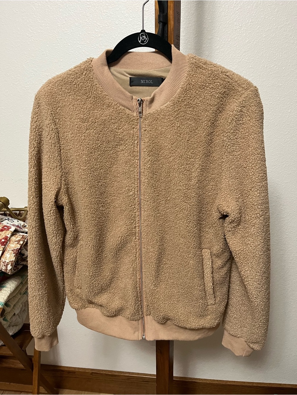 MIROL Cozy Teddy Bomber Jacket in Camel